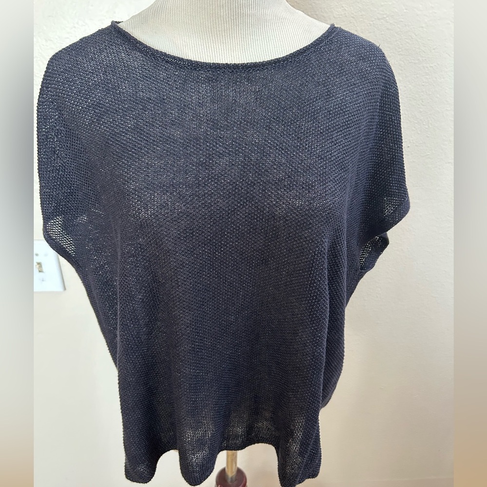 Eileen Fisher Women’s M/M Italian Yarn Open Knit Top Black Sheer Lightweight